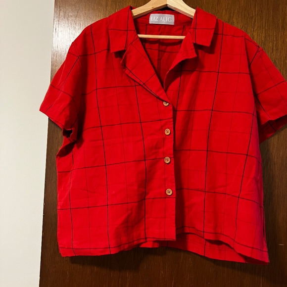 Liz Alig Notched Collar Button Down L Red - Picture 1 of 4